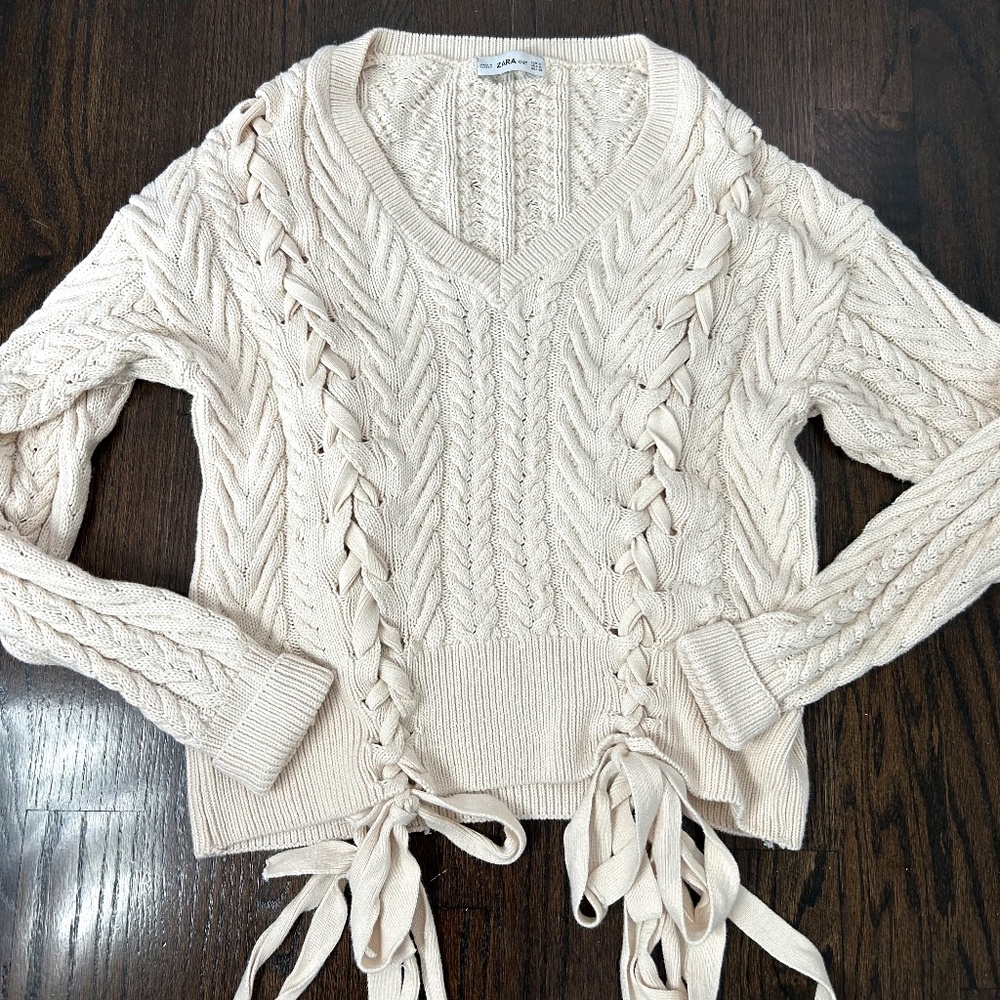 ZARA Cable knit sweater with ties